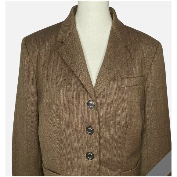 CHAPS Ralph Lauren Tweed Blazer Brown Wool Herringbone Jacket Academia Size 16 - Picture 14 of 16